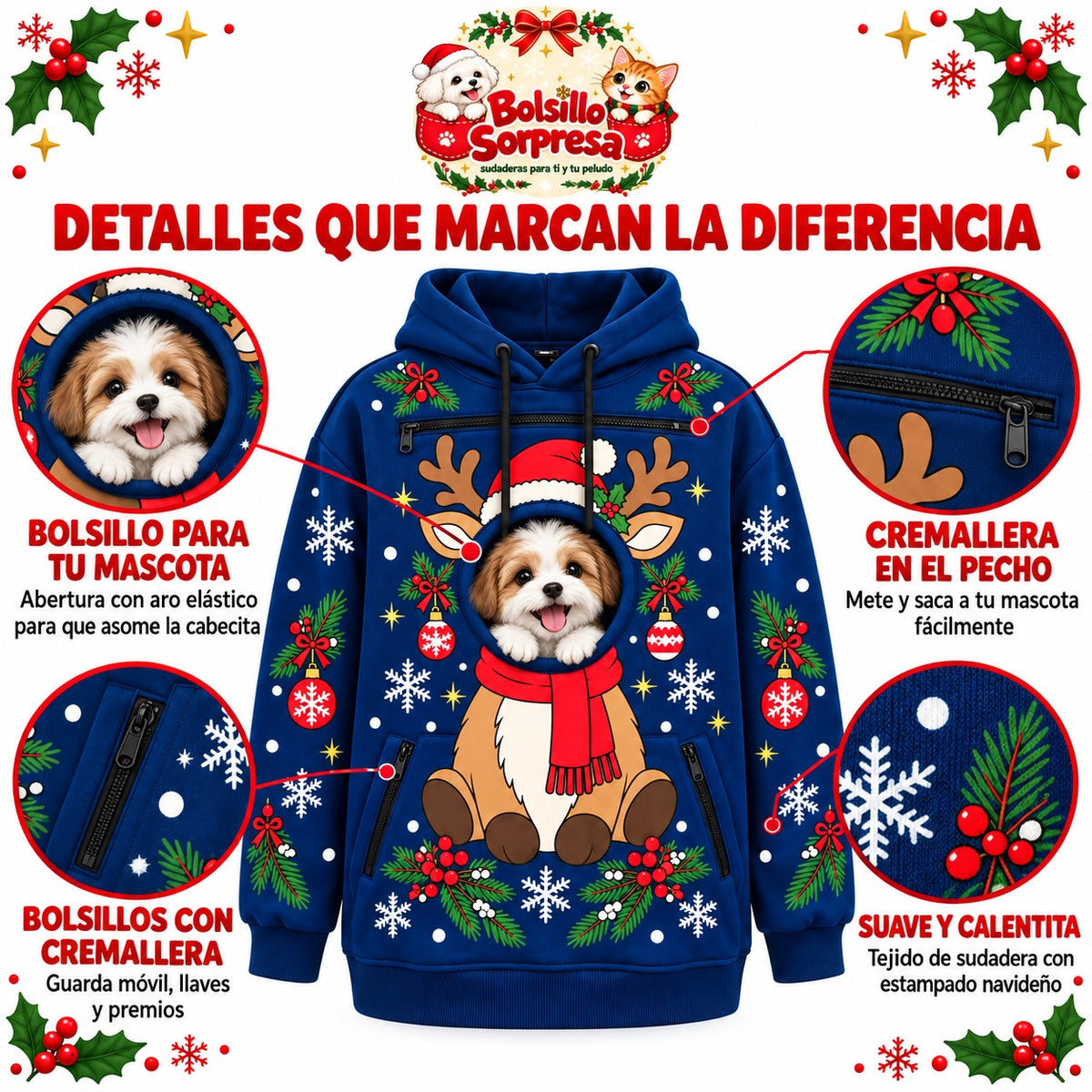 Sudadera Navideña para Ti y tu Peludo – Siempre Juntos, Siempre Calentitos